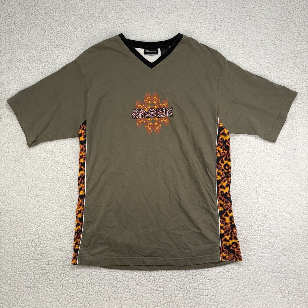 Vintage No Boundaries T-Shirt Jnco Style Y2k Flames Smokin Sz L Tee Short Sleeve